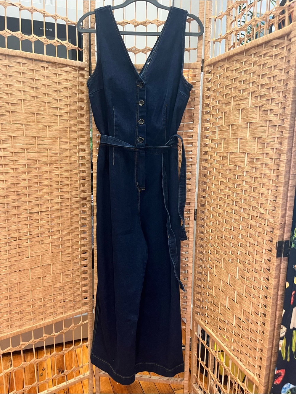 Universal Thread Dark Wash Denim Wide-Leg Jumpsuit with Belt Size 14 NWOT